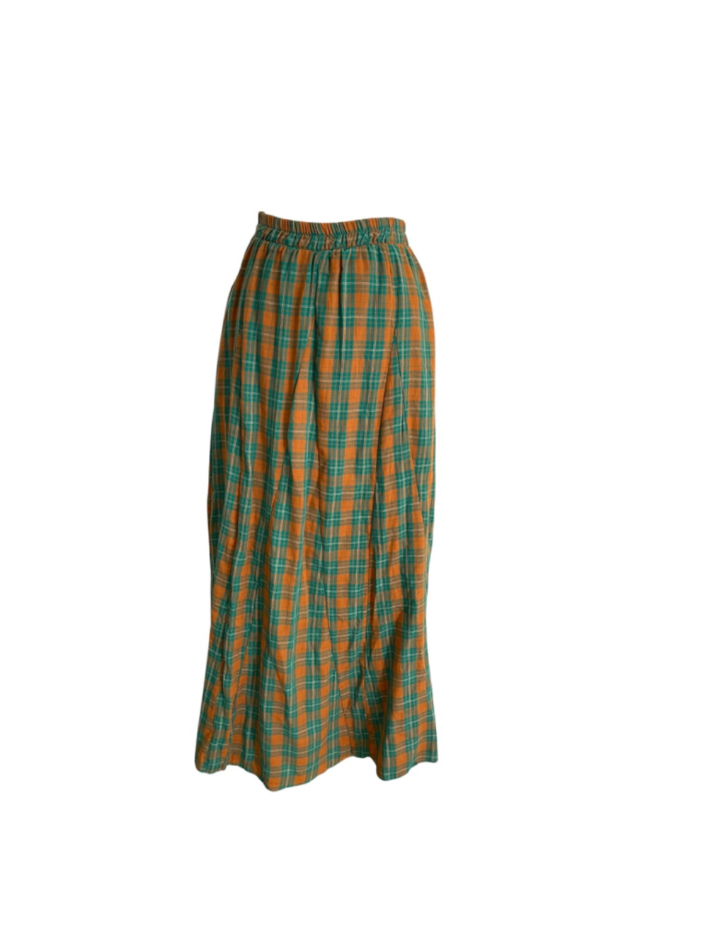 Listicle Plaid Flare Maxi Skirt Green Orange Size S NWT